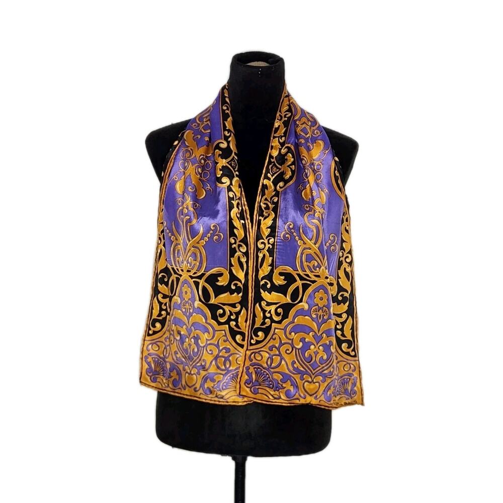 Bill Blass Vintage Silk Baroque Multicolor Rectangle Scarf 10 X 52 In